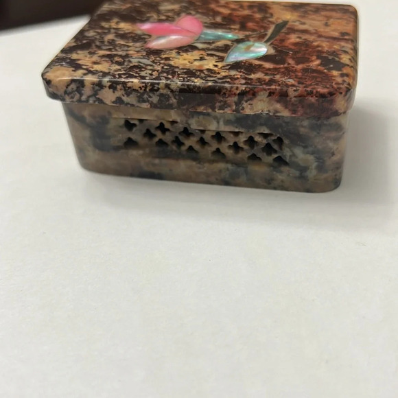 Soapstone Box with Lid Floral Inlay - Picture 2 of 7